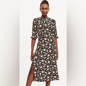 LOFT Petite Floral Ruffle Sleeve Midi Dress